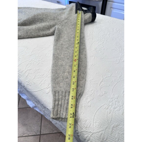 Carroll and Co Sweater Super Alpaca 1/4 Bottom Italian Gray leather collar - Picture 8 of 8